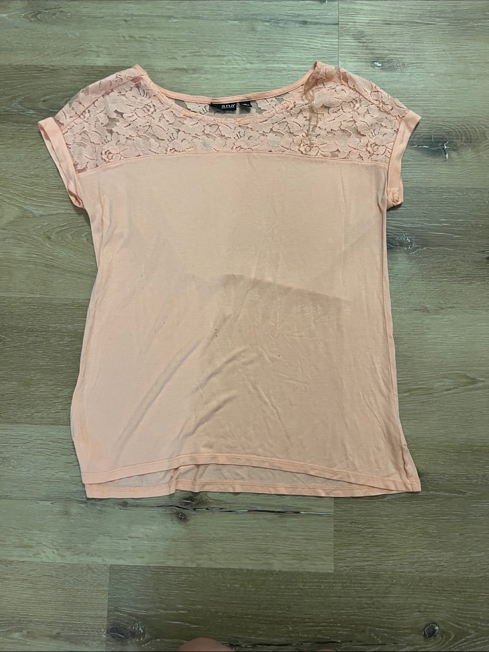 a.n.a Peach Lace Yoke Short Sleeve Tee